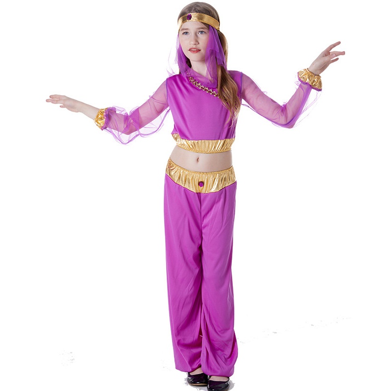 Purple Girls Belly Dance Cosplay Kids Children Halloween Arabic Princess Costume